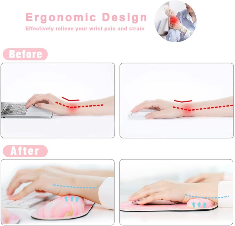Yunoble Memory Foam Ergonomic Keyboard Wrist Rest Pad and Mouse Wrist Rest Support Mouse Pad Set for Office Gaming Easy Typing-Pink Fluid - Image 4